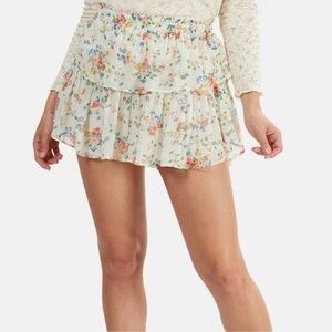 LoveShackFancy Discontinued Cream Floral Tiered Mini Skirt